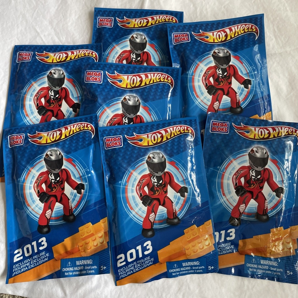 7 X Mega Bloks Hot Wheels SDCC Red Skull Driver Blind Bags (Set of 7) Construx
